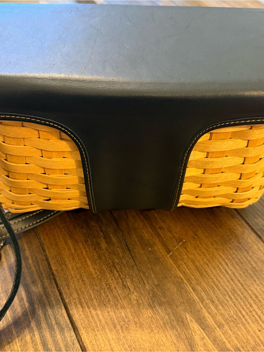 Black Leather and Natural Woven Shoulder Bag - Picture 7 of 10